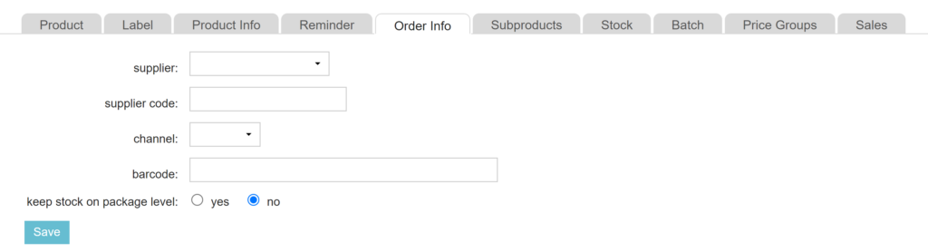 Tab Order Info of a new product in Animana.